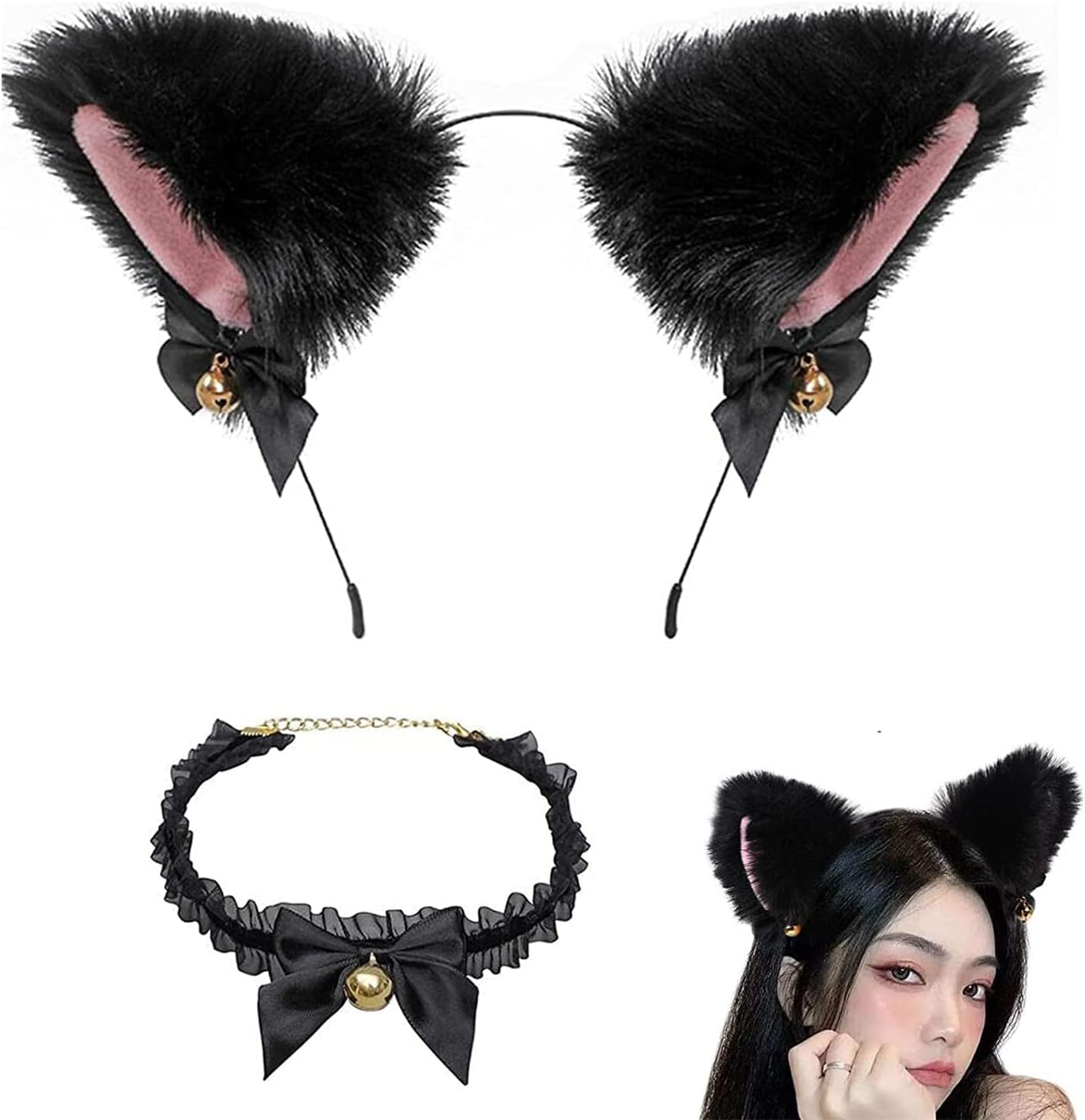 Fourket ベル付き猫耳ヘッドバンドカラー ラブリーフレキシブルヘアアクセサリーハロウィンコスプレコスチュームパーティードレスガールズヘッドバンド Fourket ベル付き猫耳ヘッドバンドカラー ラブリーフレキシブルヘアアクセサリーハロウィンコスプレコスチュームパーティードレスガールズヘッドバンド