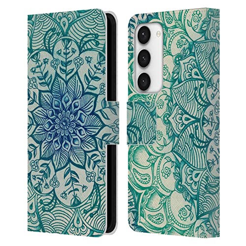 Samsung Galaxy S23 5G étui portefeuille cuir motif mandala vert chic pour vos déplacements