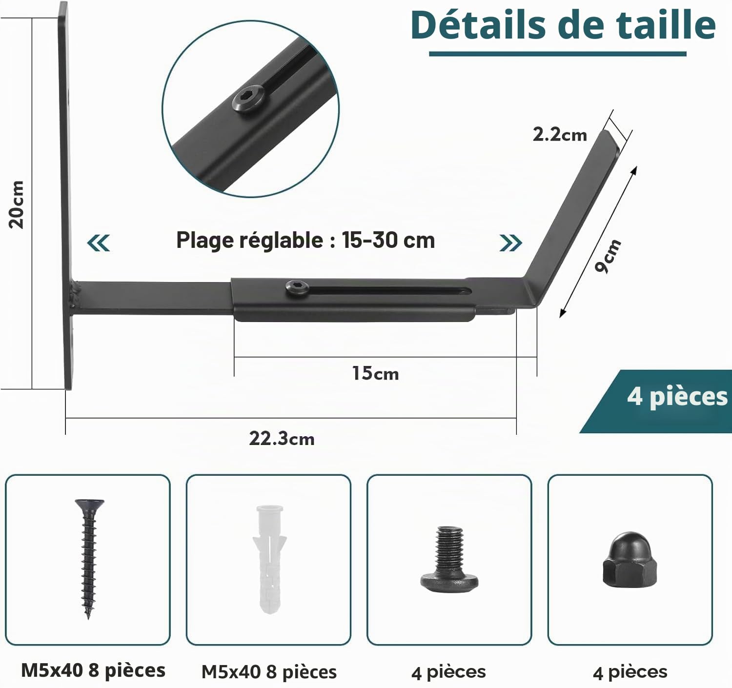 LATERN 4 Pièces Supports de Jardinières de Fenêtre, 15CM - 30CM Réglables Jardinière Support Robuste Métal Jardinière Fixation Murale Crochet pour Balcon Clôtures Terrasse Jardin Mur Rampes Rebord