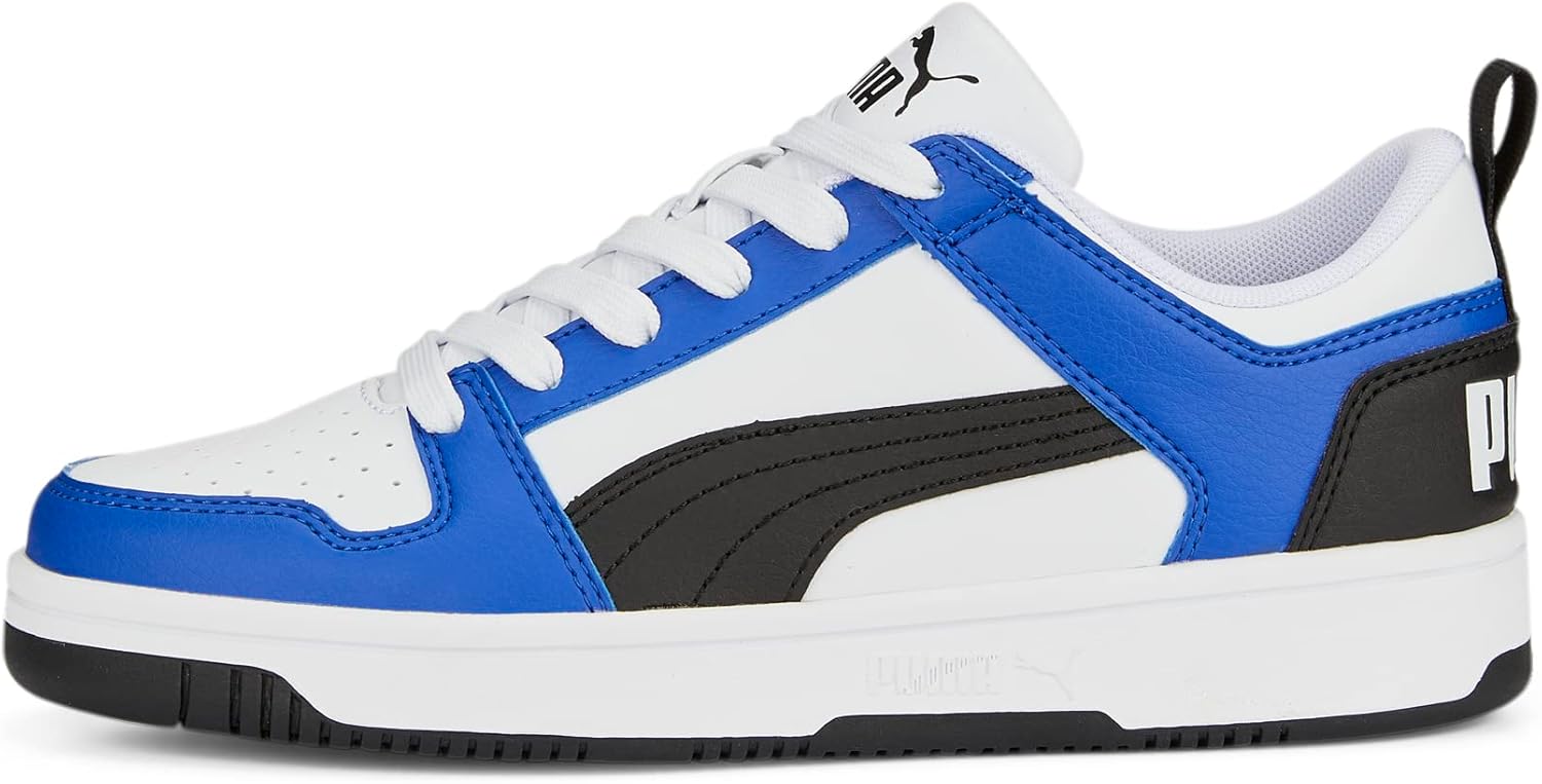 PUMA Rebound Layup Lo Sneaker, White Black-Royal Sapphire, 5.5 US Unisex Big Kid