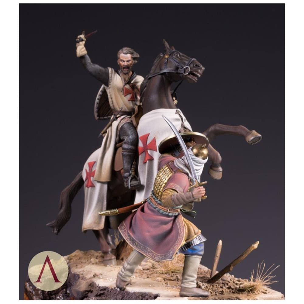 PANGCHENG 1/24 75Mm Chevalier Templier Et Guerrier Sarrasin Ancien 75Mm Figurine en Résine Kit Miniature Non Assemblé Non Peint