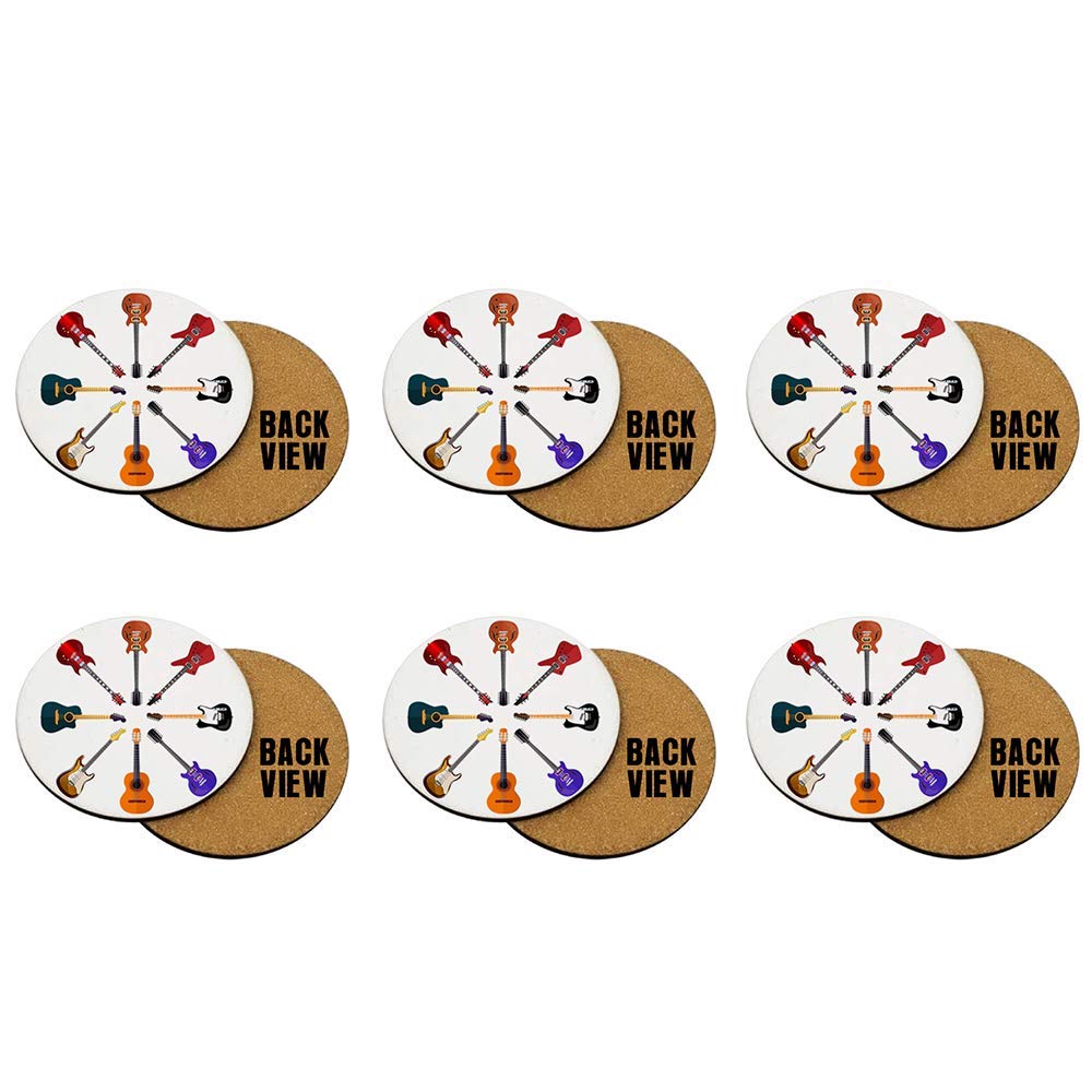 Colourful Guitar Themed 6 Round Coaster Set – Gift for Christmas, Mothers/Fathers Day.