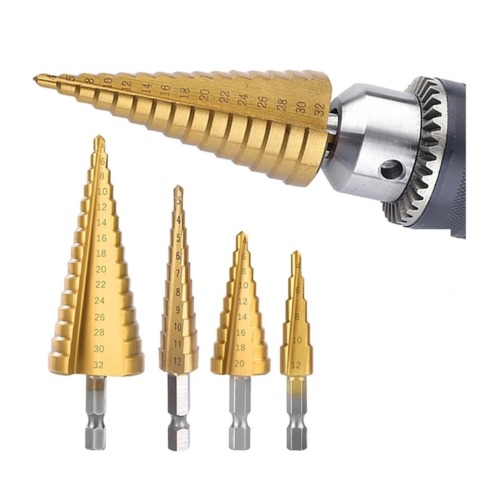 Foret étagé, Foret Conique En Acier HSS De 3 Pièces 4 12/4 20/4 32mm Pour La Découpe De Trous Dans Des Matériaux Tels Que L'acier, Le Bronze, L' Aluminium, Etc