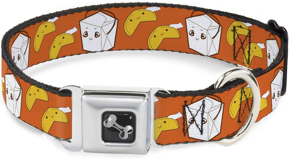 Buckle-Down Seatbelt Buckle Dog Collar - Take Out/Fortune Cookies Orange - 1.5" Wide - Fits 18-32" Neck - Large
