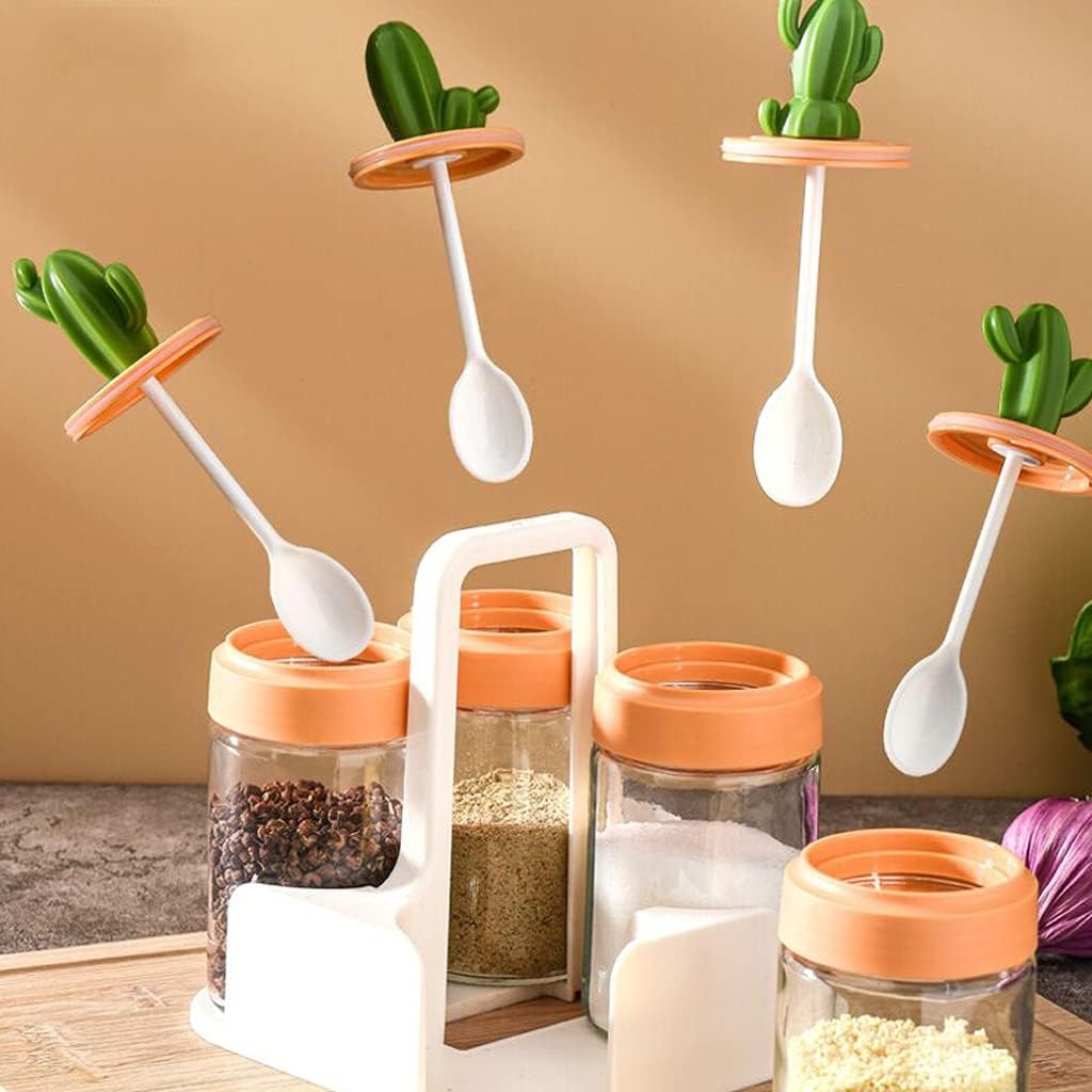 DNCG Condiment Jar Condiment Jars Condiment Container Seasoning Box Spice Jars Salt Sugar Glass Transparent Storage Container with Spoon for Kitchen Set of 3 Condiment Canisters Pots (Color Jars