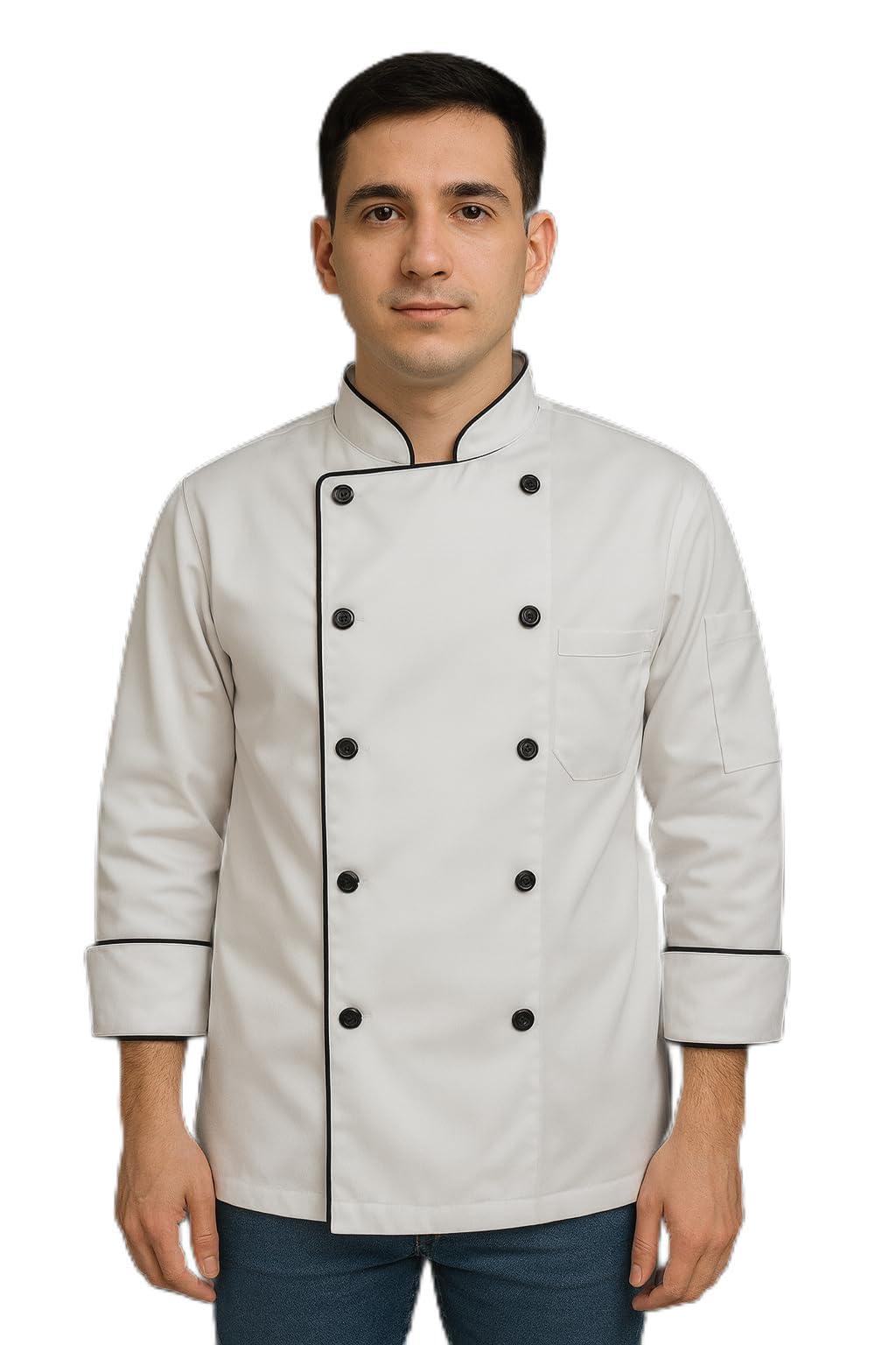 Professional Full Sleeves Chef Coat, Double-Breasted, Easy Care Breathable Material, Ideal for Kitchen Staff, White (IN, Alpha, M, Regular)