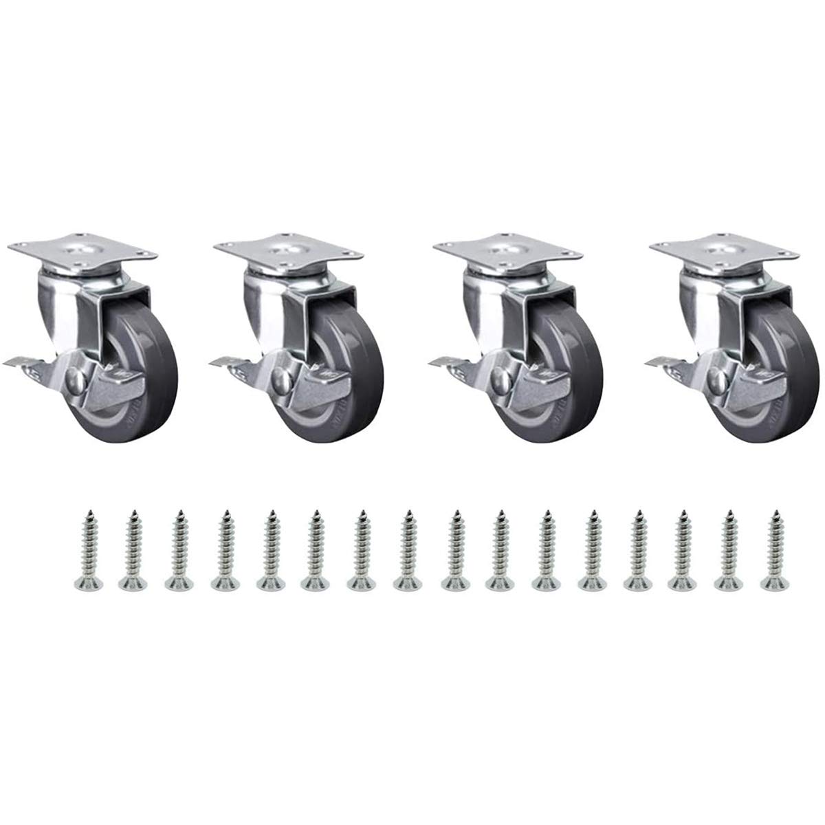 Black Friday Sale 2022 4 Pack 1.5 Caster Wheels, Rotate 360 Degrees W/Brakes Caster Wheels Swivel Plate 300 lbs Total Capacity No Noise Swivel Casters Set - 16 Screws for Free