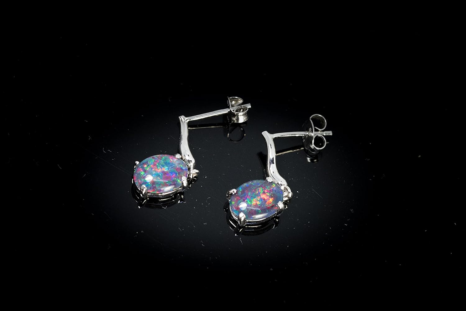 Australian Triplet Opal Earrings - Genuine Australian Triplet Opal Earrings in White Gold Plated on Sterling Silver Women's Jewelry…