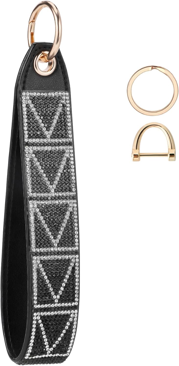 Keychain Wristlet with D-ring: Sparkly Rhinestone for Car Keys and Wallets