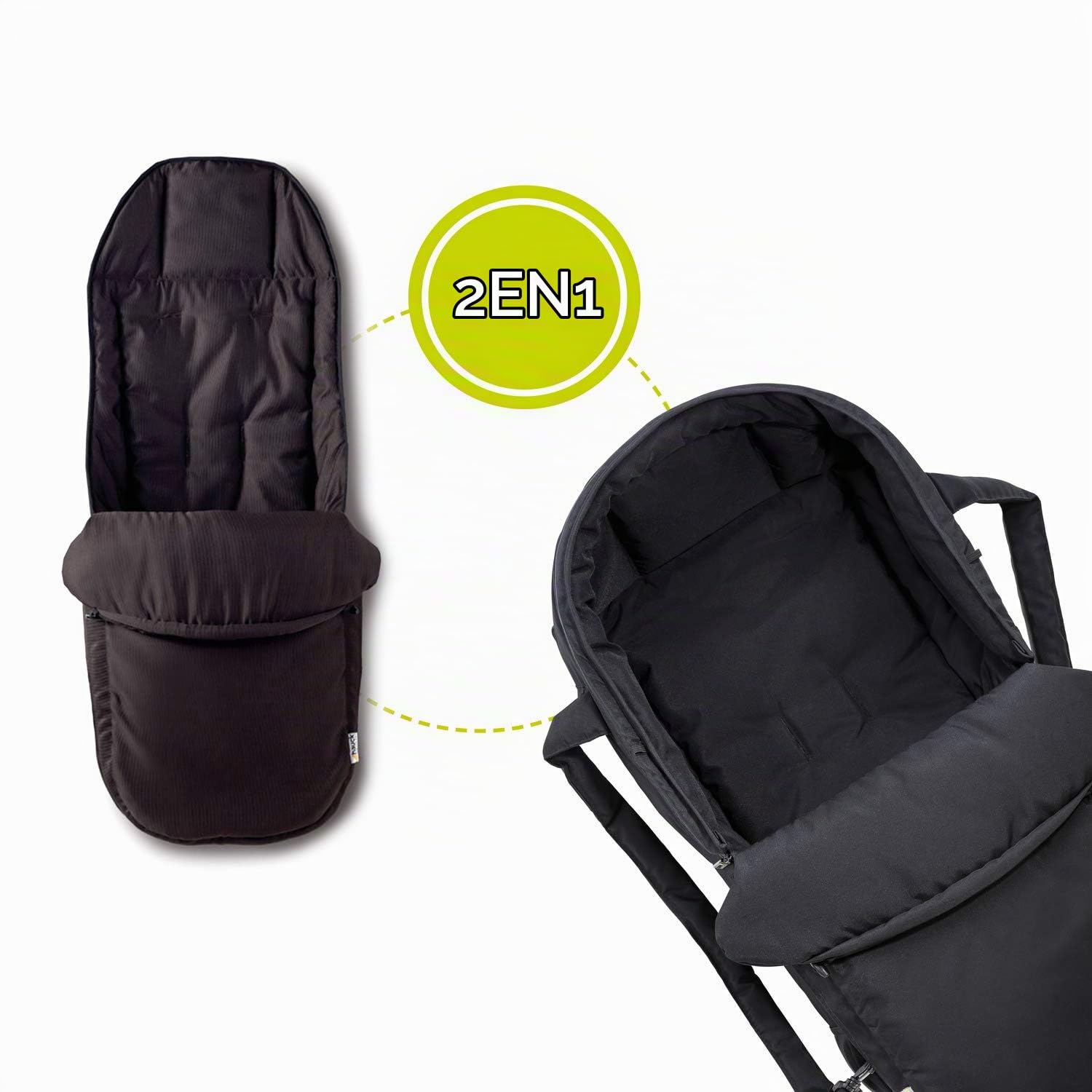 Hauck Poussette 3 Roues Runner, Grandes Roues Pneumatiques Tout-Terrain, Jusqu'à 25 kg, Pliable, Pare-Soleil, Noir Néon Jaune & 2in1 Carrycot, Nacelle 2 en 1 Convertible en Couvre-Jambes