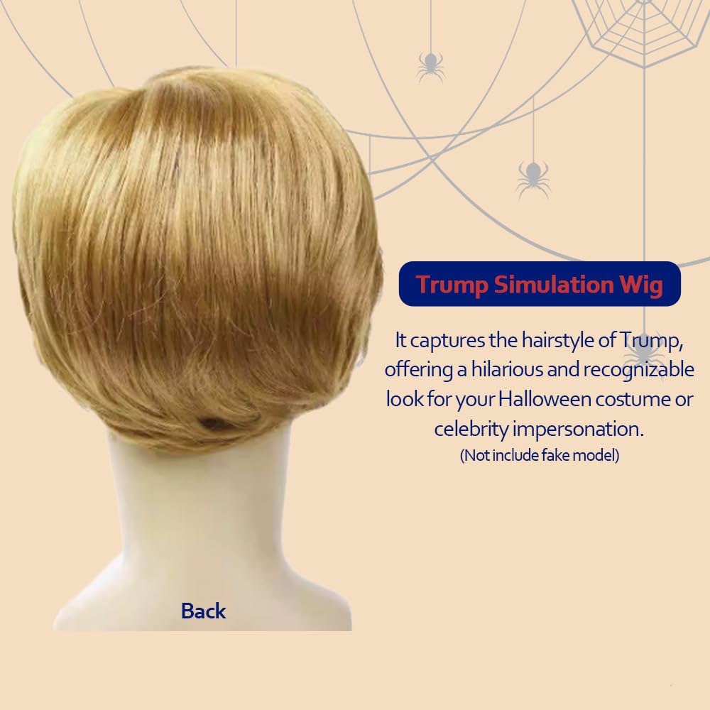 MESINURS Trump peruka kostiumy na Halloween - prezydent Donald zabawna treska z czerwonym krawatem i flagą broszka dla dorosłych, impreza celebrytów blond peruka odzież dla mężczyzn kobiet (WIG +