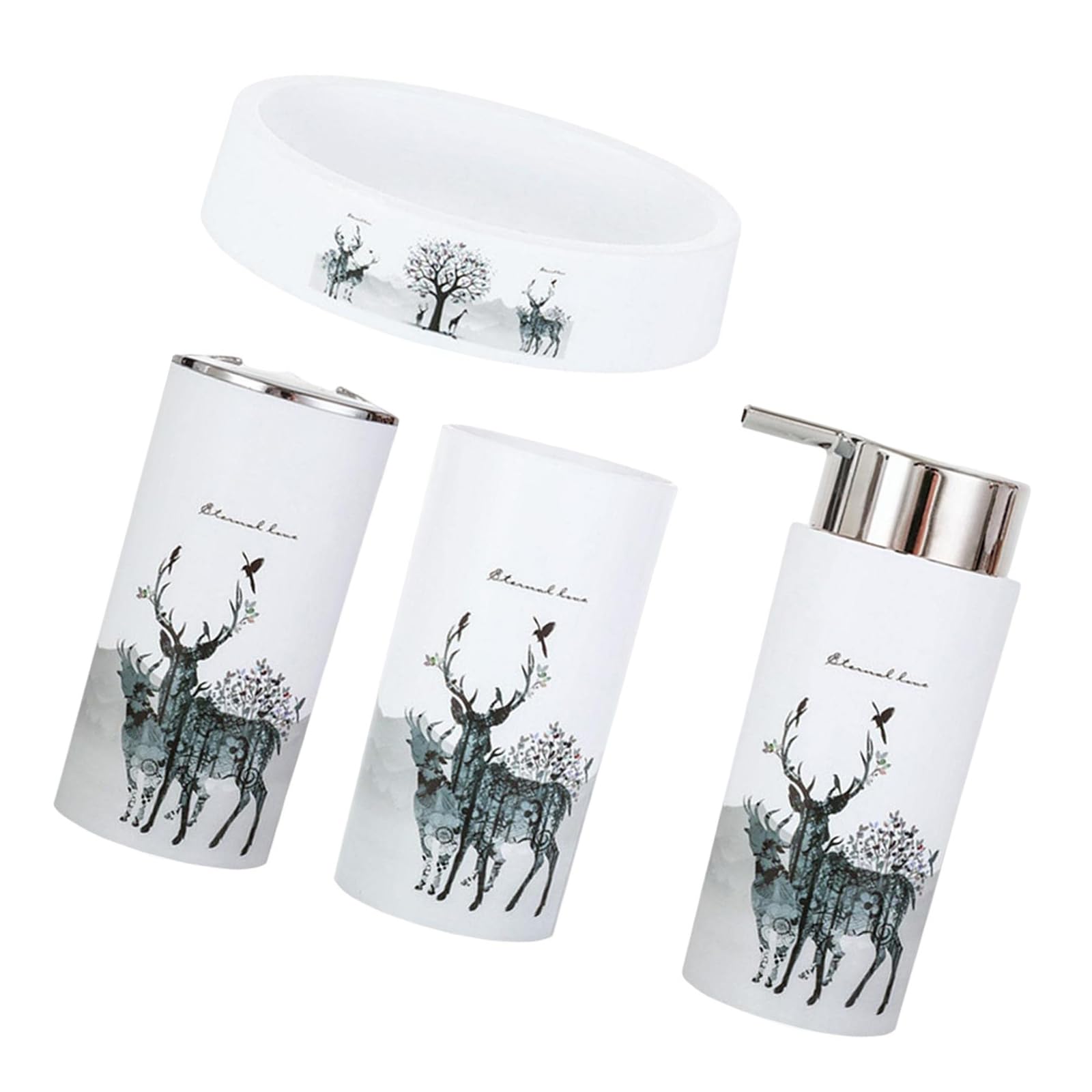 4PCS Deer Theme Bathroom Accessory Set with Mouthwash Cup Soap and Soap Dispenser for Countertop Organization Toothbrush Holder