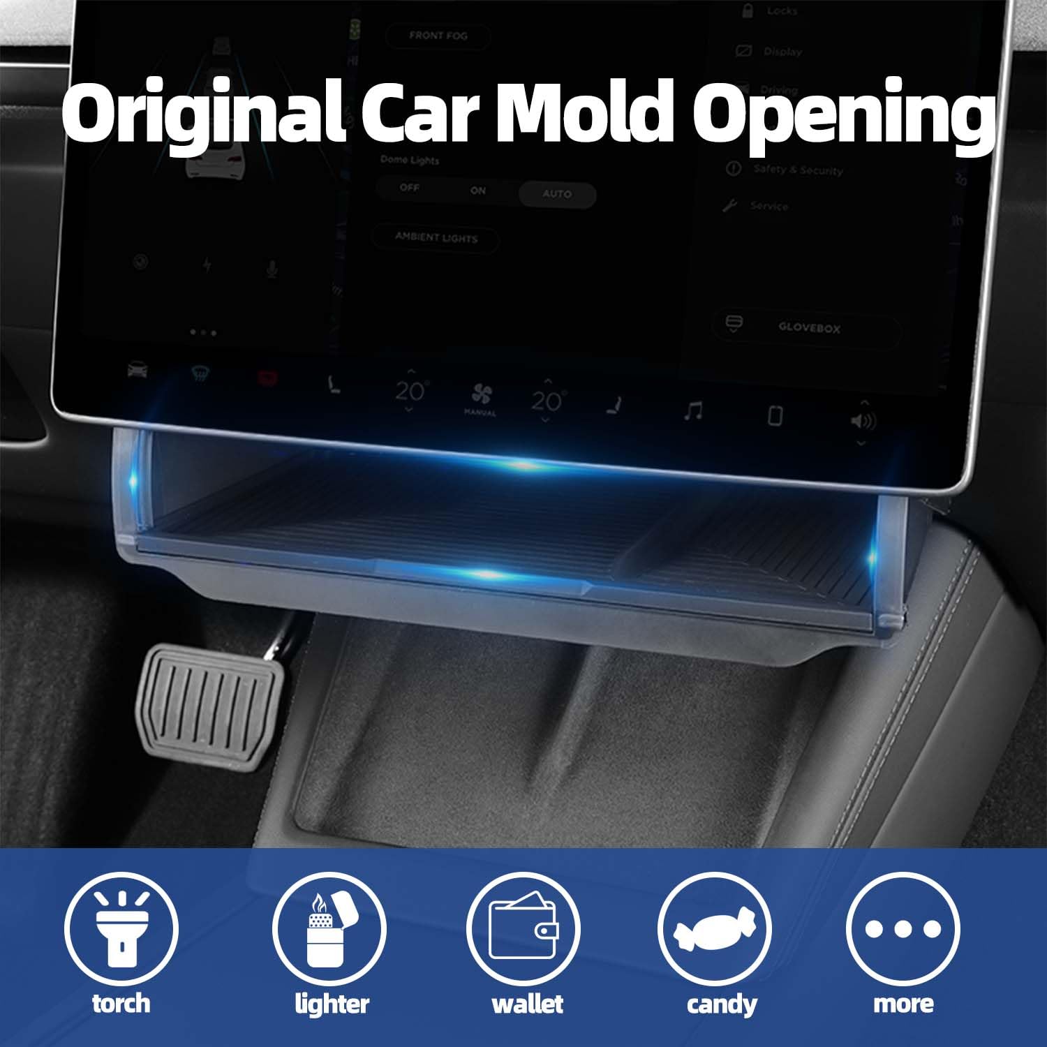 Scatola Portaoggetti Nascosta sotto Lo Schermo per Tesla Model 3 Highland，Organizer per Console Centrale con Cuscinetto in Silicone Antiscivolo per Tesla Model 3 Vassoio 2024