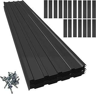 18 pcs Galvanized Steel Roof Panels,L42.52×W17.72 Inch Metal Roof Panels,Corrugated Tin Roofing Panels Roof Protector for Garages Black