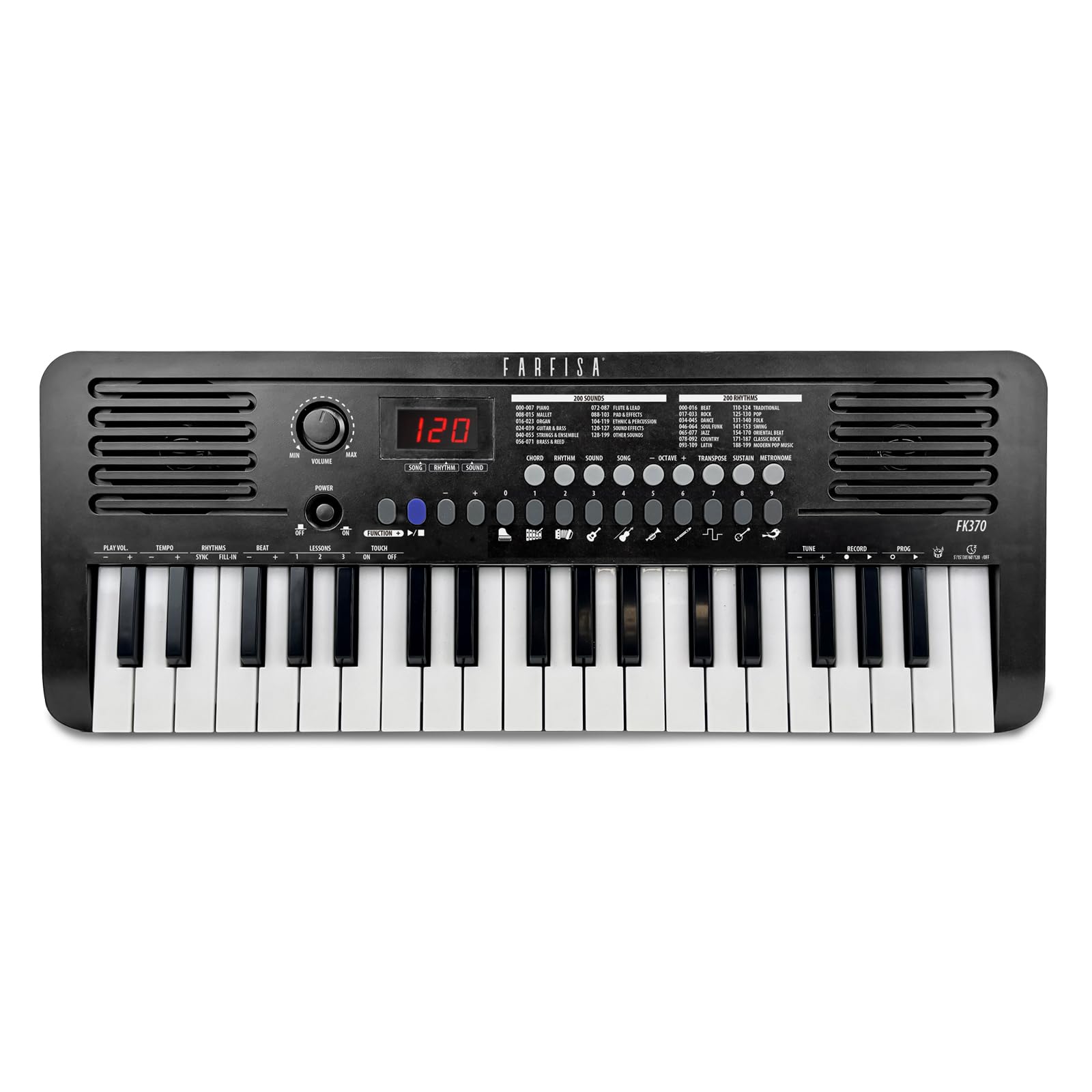 Farfisa | Tastiera Elettronica Professionale MIDI a 37 Tasti con Funzione Touch, con Presa USB-C e Uscita per Cuffie, 49x18,5x5,5cm