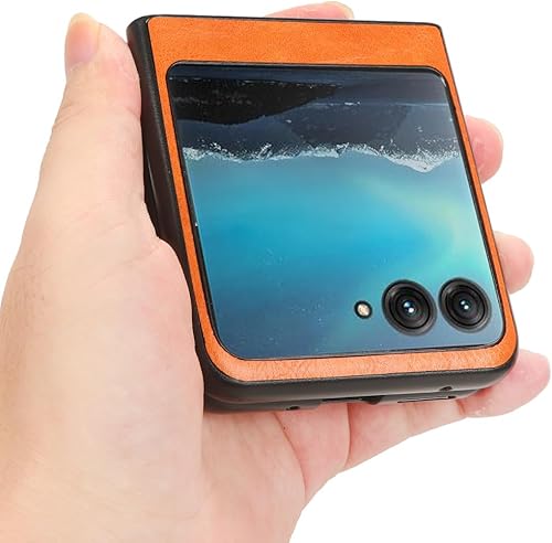 Vista 5 de Funda compatible con Motorola Razr+ 2023, piel sintética retro, ultradelgada, a prueba de golpes, compatible con Motorola Razr 40 Ultra 5G XT2321-1