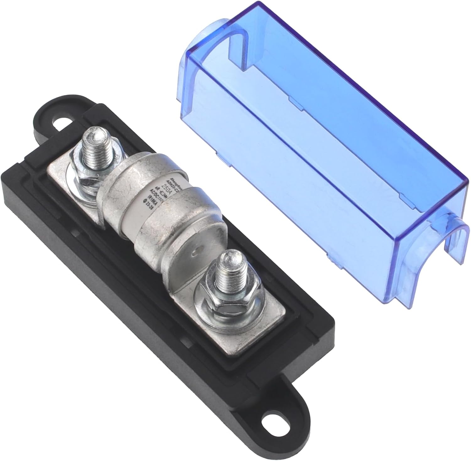 Class T Fuse with Block, 150V DC, Class T Fuse Holder with 250 Amp for Inverters,Car Audio Systems-Maximum Interruption Current 10,000 Amperes