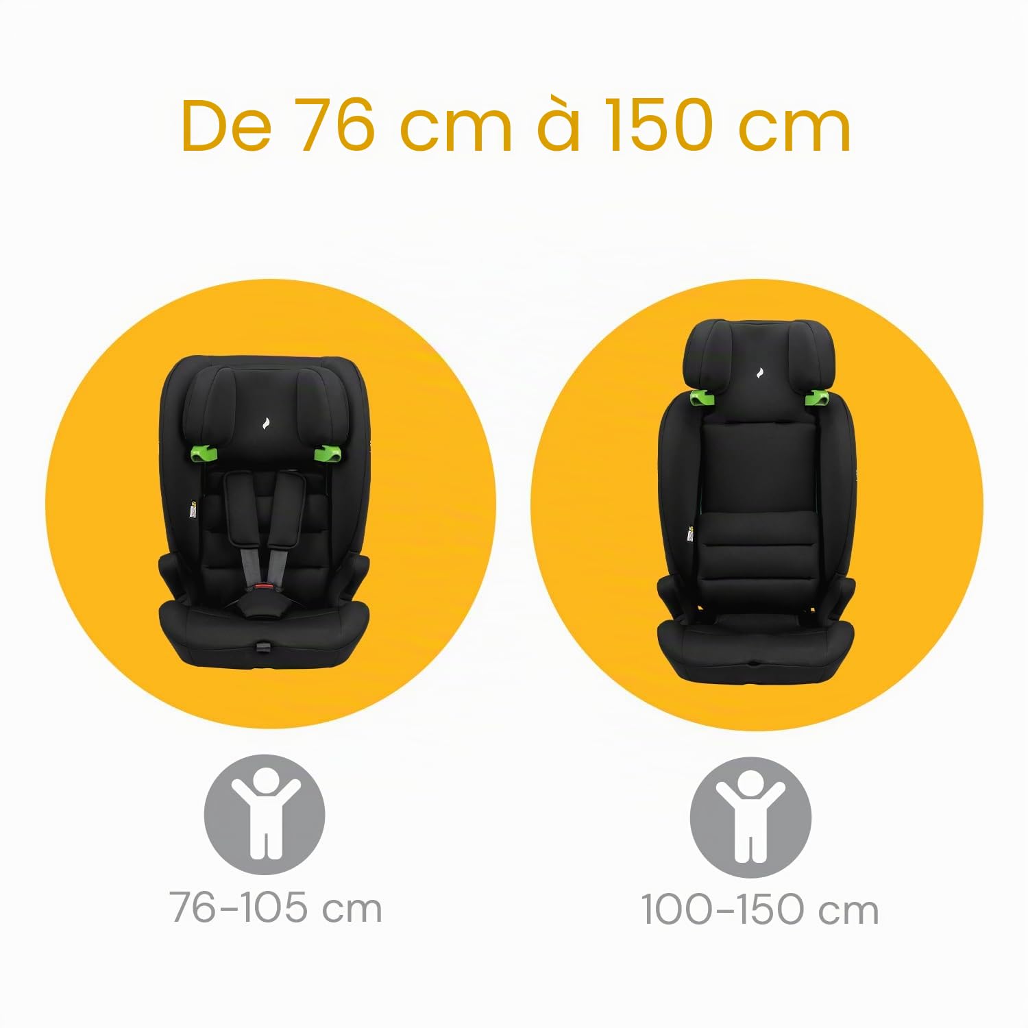 OSANN - Siège auto bébé/enfant Lupo I-Size 76-150 cm - à partir de 15 mois - noir - 14 positions - Harnais 5 points, Ceinture 3 points, Face à la route