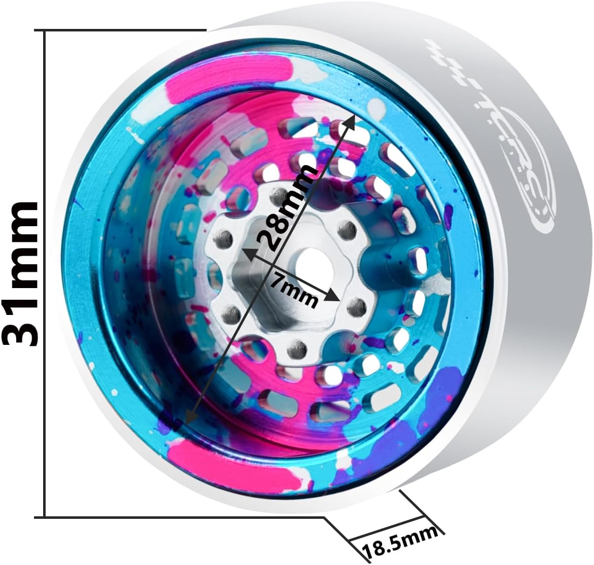 4PCS Splash Anodizing Aluminum Deep Dish 1.0 Inch Beadlock Wheels Hubs for 1/24 Axial SCX24 TRX4M FCX24 Redcat Ascent-18 HPI Venture18 1/18 RC Crawler Car Upgrades