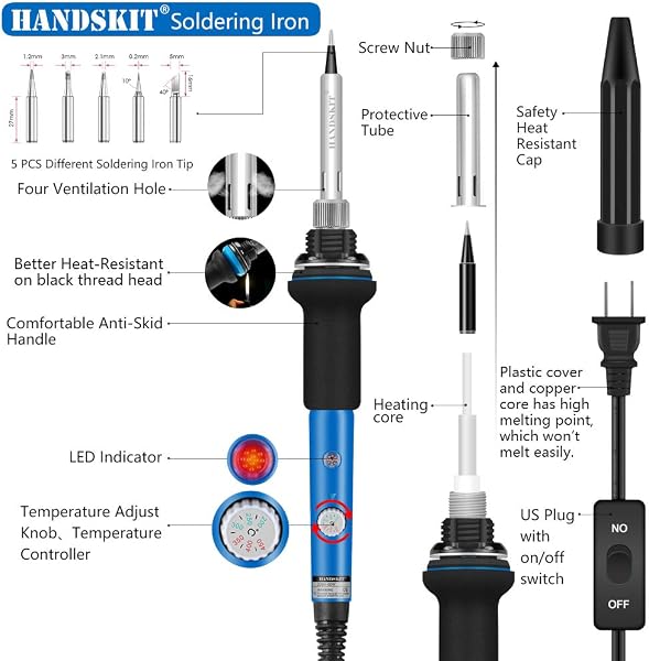 HANDSKIT HANDSKIT Soldering Iron Kit, 60W Adjustable Temperature Welding Tool, 5pcs Soldering Iron Tip, Soldering Iron Stand, Desoldering Pump, Tweezers, Solder Wire, Carry Bag in use