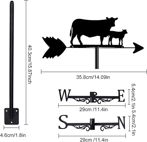 Miniatura 7 de Soporte de metal de vaca Indicador de dirección del viento de la paleta del clima, montaje en techo de granja, jardín de granja al aire libre,