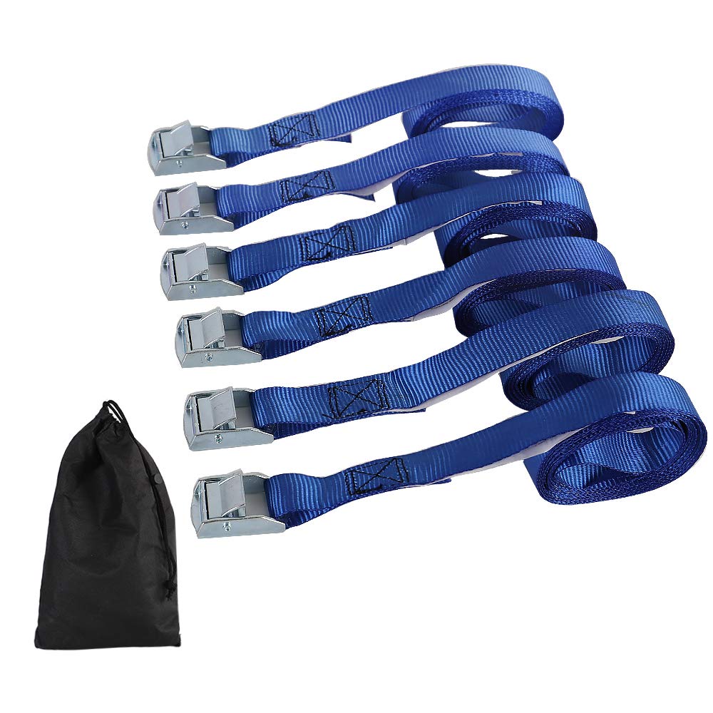 Cam Buckle Straps 6PK 8FT Powersports Tie-Downs 1-Inch Blue Lashing Straps with Carry Bag, Ideal for Securing Cargo, Luggage, Motorcycles