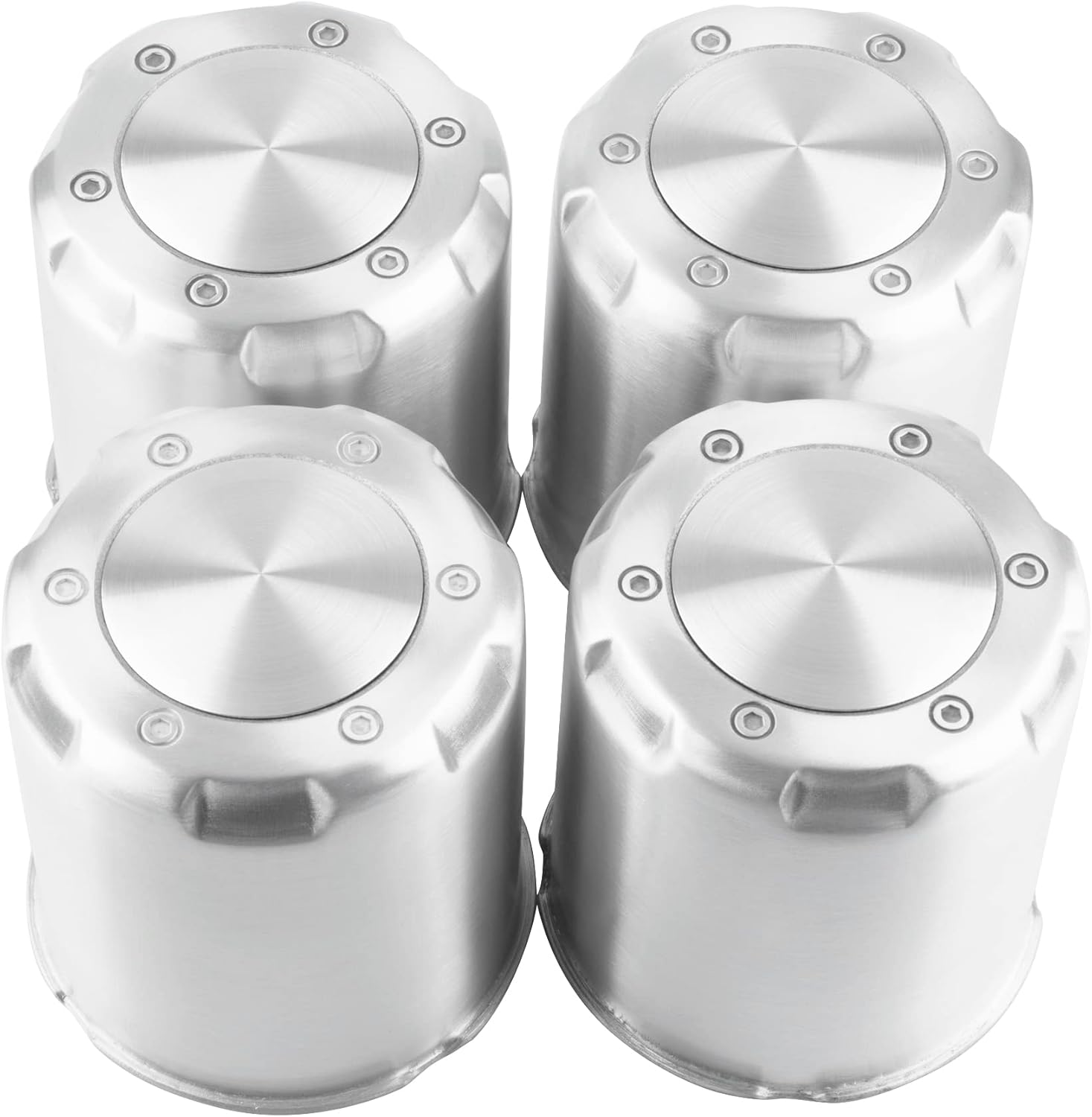 RTrhinoTuning 4PCS 4.25" Push Through Center Caps Aluminum Hub Caps for 4.25in Truck Trailer Wheel Rim Bore, 4.69" Tall Sliver with Stickers