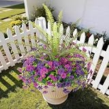 Artificial Flowers for Outdoors UV Resistant Spring Summer Decoration, 13 Bundles Fake Plants Faux Fern Realistic Silk Flowers for Outside Planters Porch Patio Garden Back Yard (Red Lotus Deep Purple)