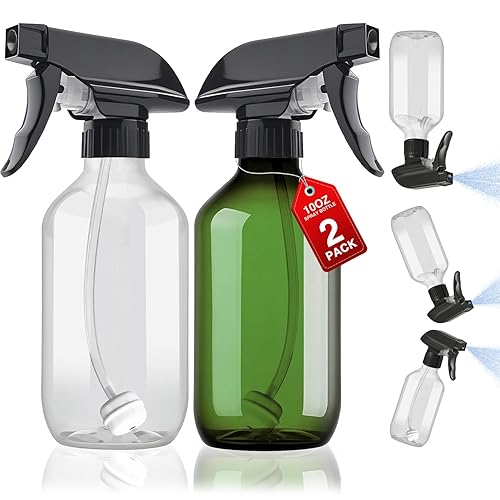 Miniatura 8 de Paquete de 2 botellas de plástico con atomizador de agua de 360° para limpieza, botella de spray invertida de 10 oz/10.1 fl oz, botella pequeña
