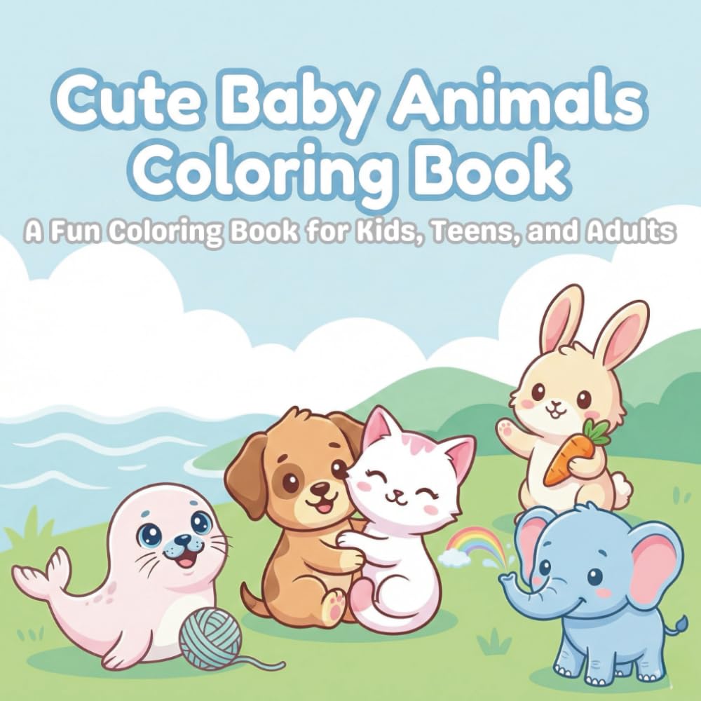 Cute Baby Animals: A Fun Coloring Book for Kids, Teens, and Adults