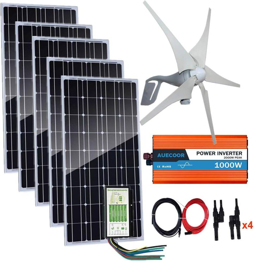 900W Windmill Kit 400W Wind Turbine Generator & 5pcs 100W Mono Solar Panel