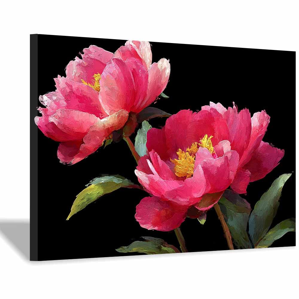 Hoqiu Multicolor Plant Poster Pink Peony Floral Art Modern Canvas Wall Art, Decorative Paintings, Canvas Painting Wall Art For Home Decor.(Multicolor)-70X100cm Framed