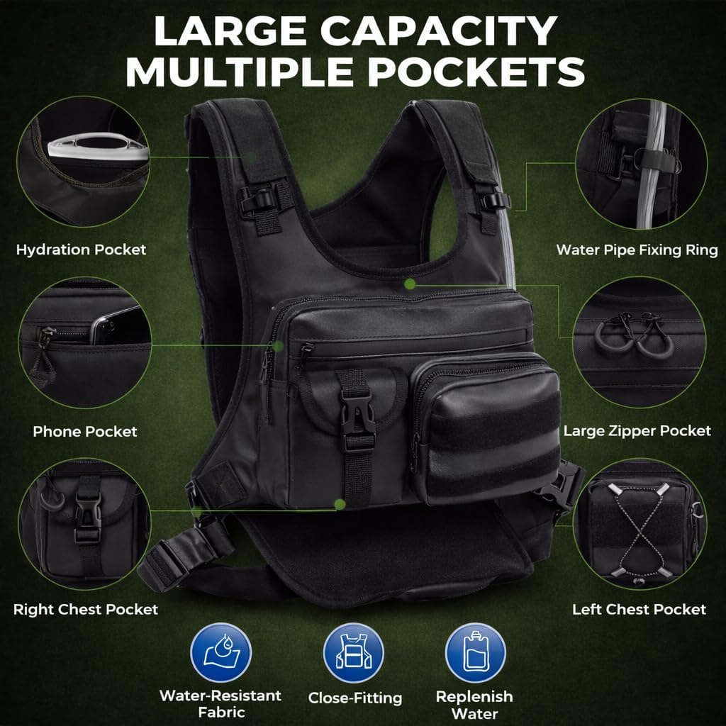 Hydration Chest Pack with 2L Water Bladder – Lightweight Running Vest Backpack for Men & Women, No Bounce Chest Rig for Running, Cycling, Hiking, Marathon Training