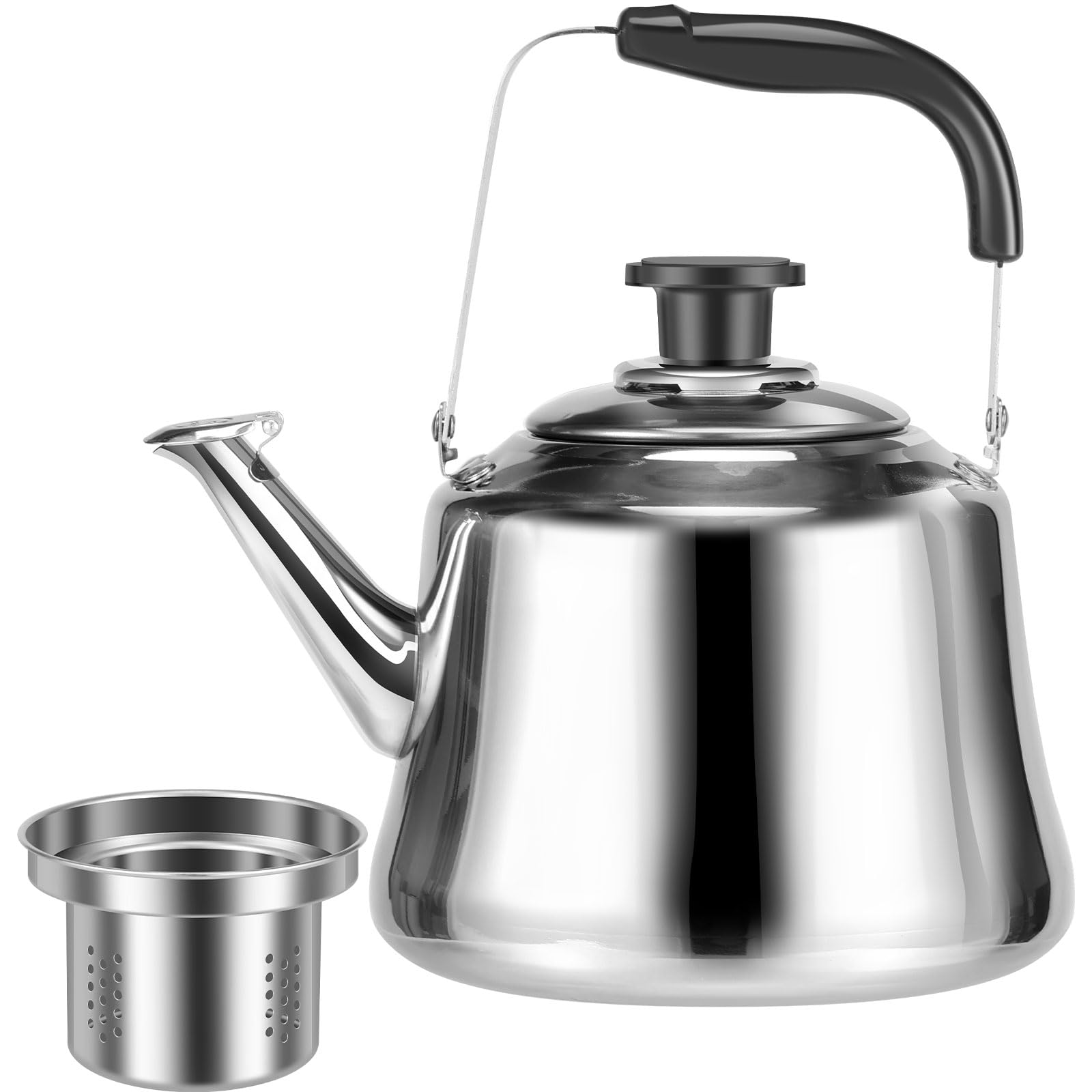 Whistling Tea Kettle for Stove Top, 2L Stainless Steel Handle Tea Kettle with Tea Infuser, Multifunctional Whistling Teapot for Gas Hob or Induction Heater