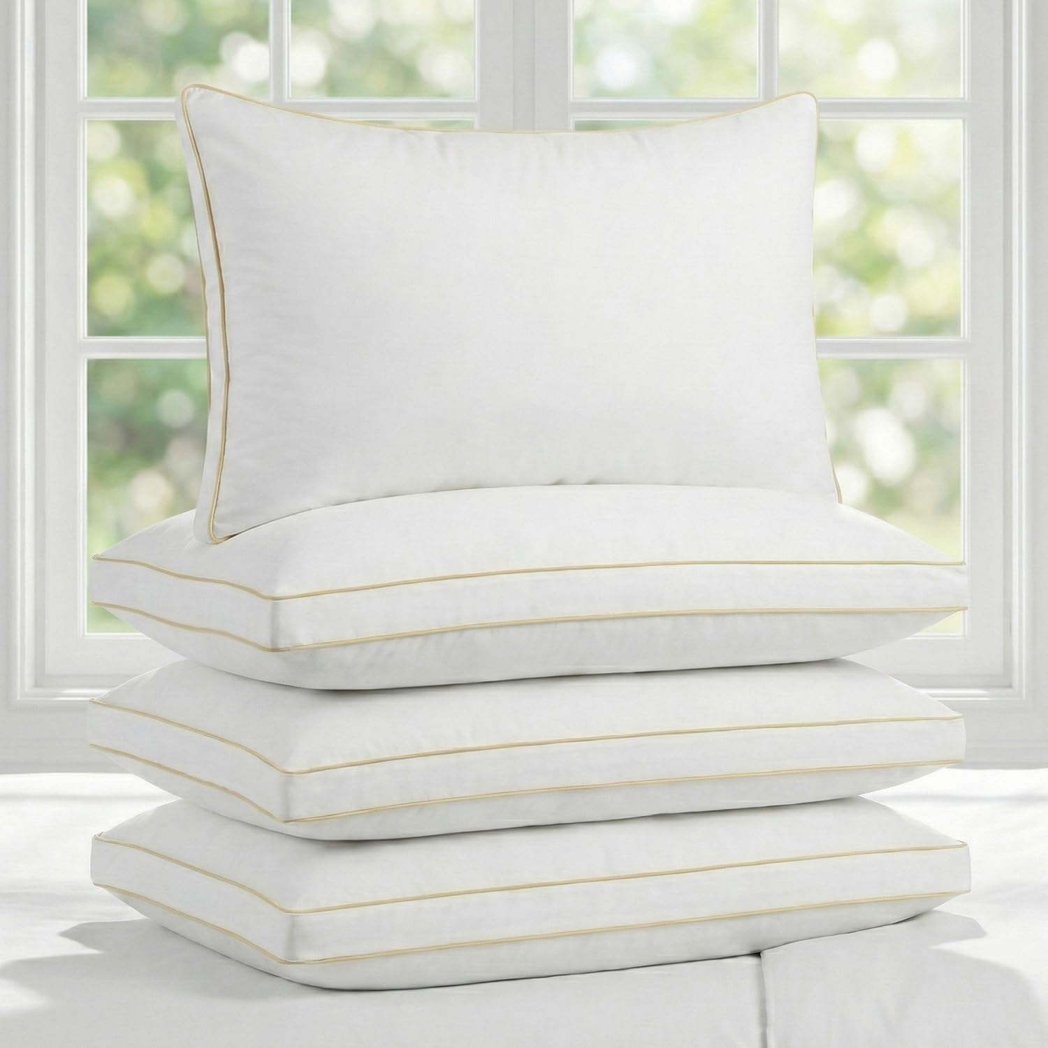 AYKA Premium Microfiber Pillow for Sleeping, Set of 4 | 17x27 Inch Hotel Luxury Bed Pillows | 100% Virgin Fiber Fill, Soft & Fluffy | Neck Support for Side, Back & Stomach Sleepers | White