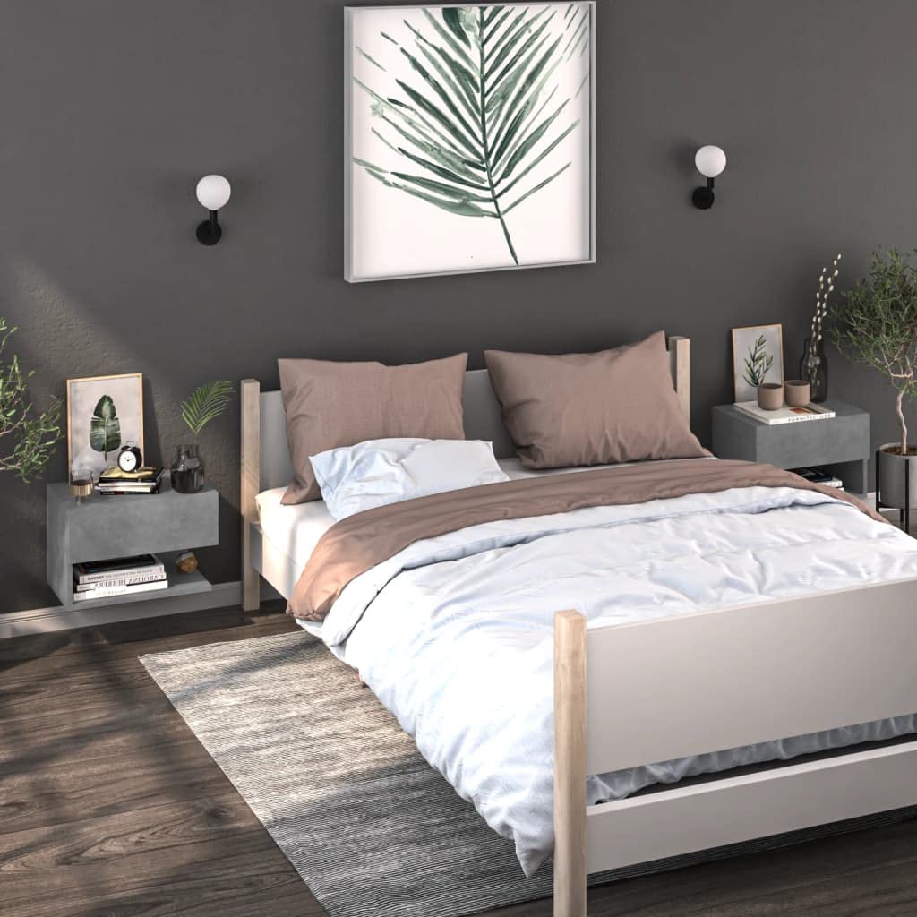 Comodino a Muro Grigio Cemento Tavolino Notte Supporto Salvaspazio Mobile Camera Soggiorno Organizer Ripiano Appoggio Con Contenitore Elegante