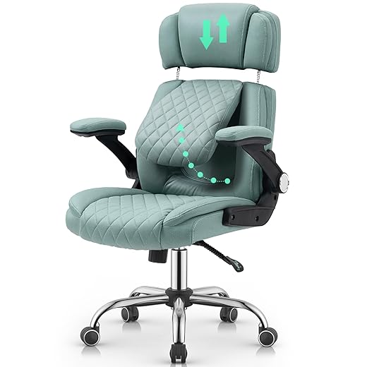 Cadeira Escritório Presidente Azul Claro – Design Ergonômico com Encosto Alto e Apoio Lombar – Ajuste de Altura, Inclinação com Trava e Braços Acolchoados, Revestimento em Couro Sintético – Yamasoro