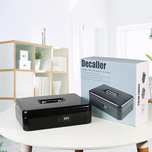 Miniatura 6 de Decaller - Caja de dinero en voladizo de metal con cerradura de combinación, caja de dinero grande con cerradura Decaller - 5 compartimentos y 4