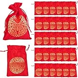 Winlyn 32 Pcs Chinese Lucky Bags Fu Bags Decoration Asian Red Lucky Bags Good Luck Bags Brocade Bags for Wealth Health Success Asian Chinese Lunar New Year 2024 Year of the Dragon Decor
