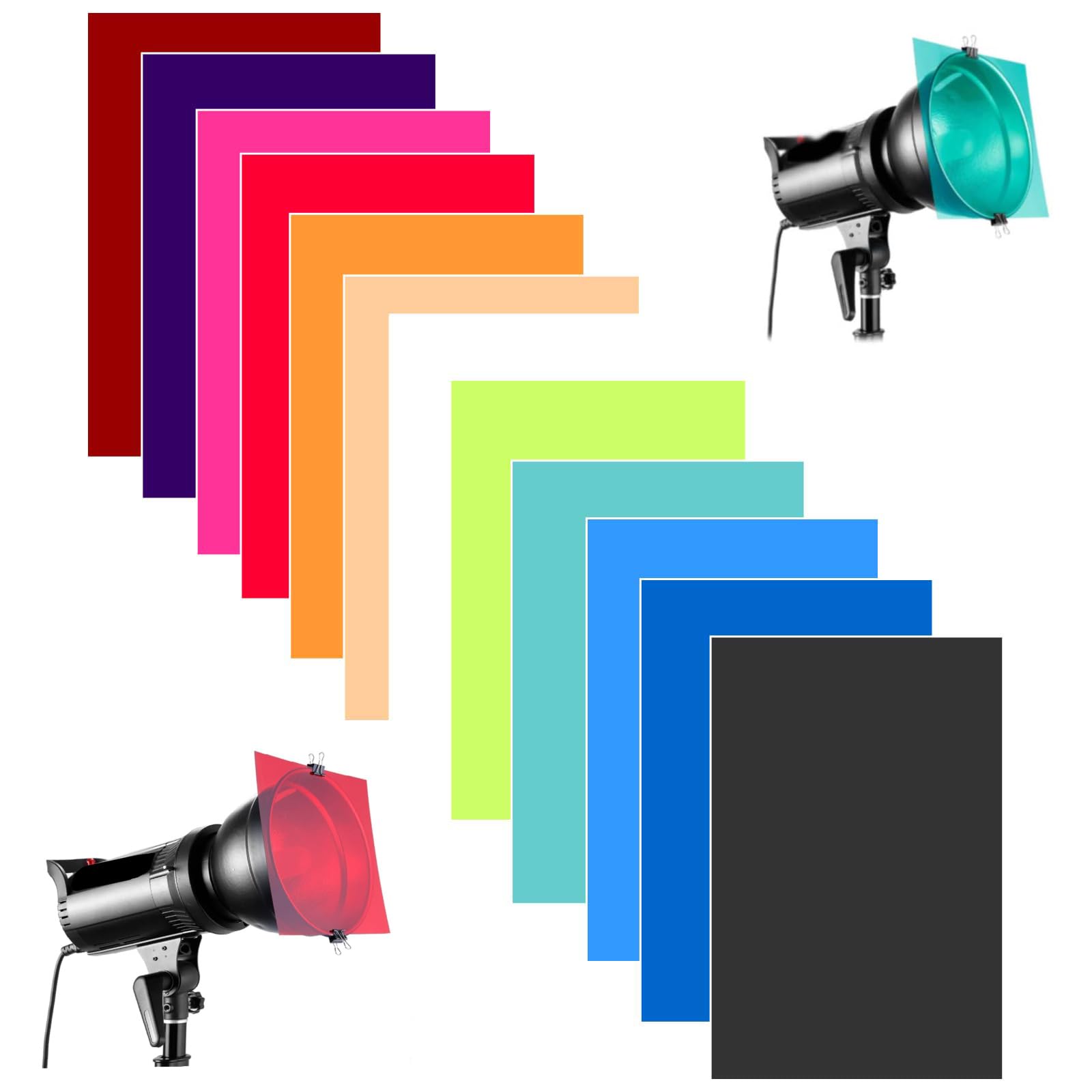 12 Pcs Correction Lighting Gels Sheets, Colored Film Transparent Light Color Gels for Photography Led Reading Photo Studio Flashlight Video (