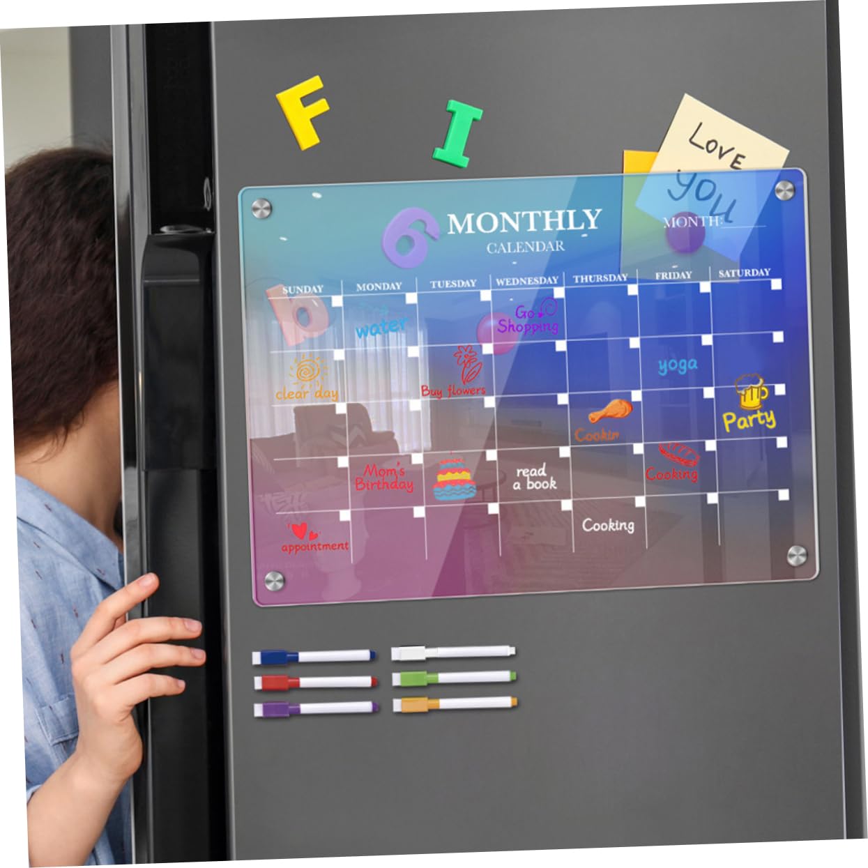 Magnetische Acryl Planungstafel Monatsplaner für Kühlschrank