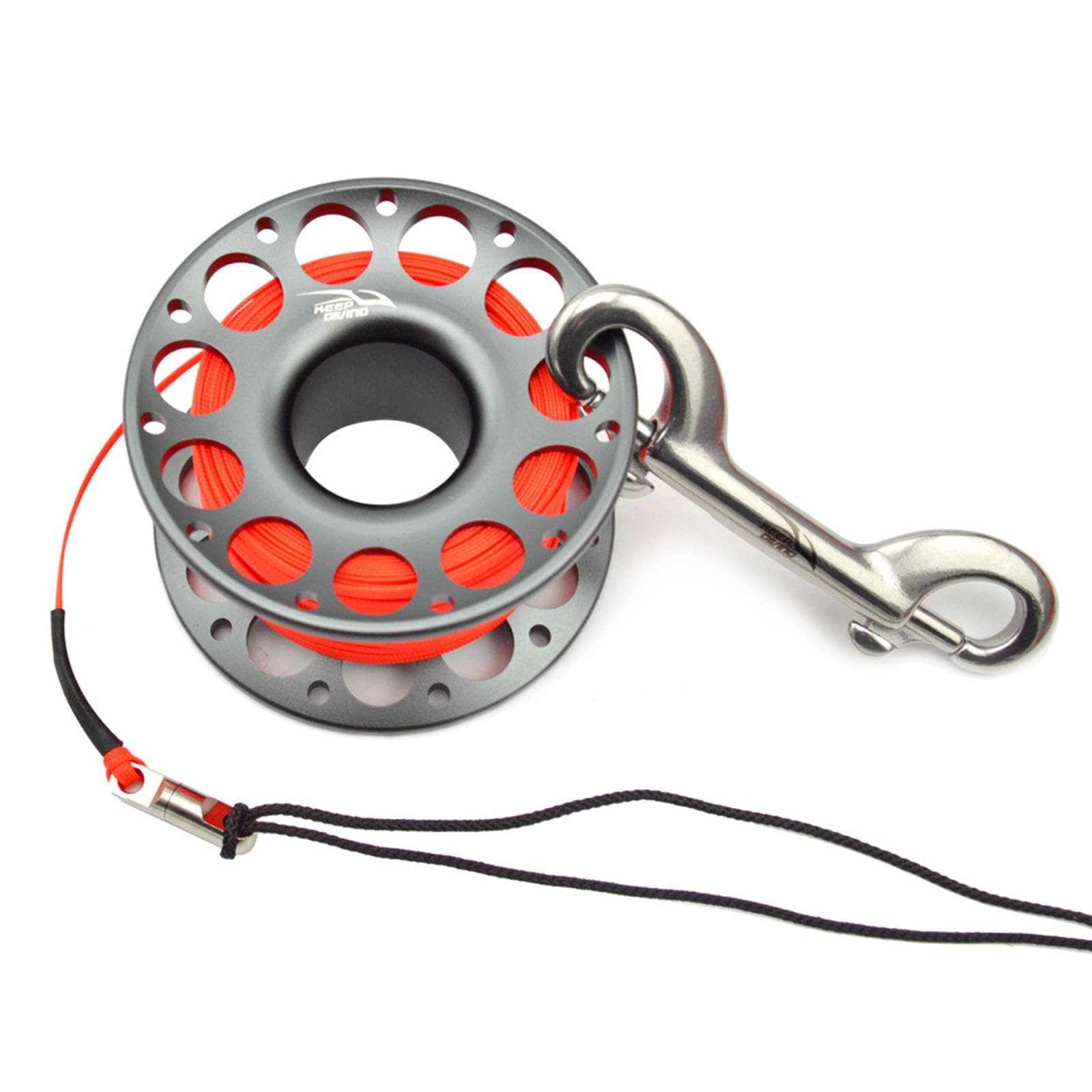 Bobine de doigt de 30 m en alliage d'aluminium avec double crochet - Engrenage de plongée en acier inoxydable pour fournitures de plongée sous-marine