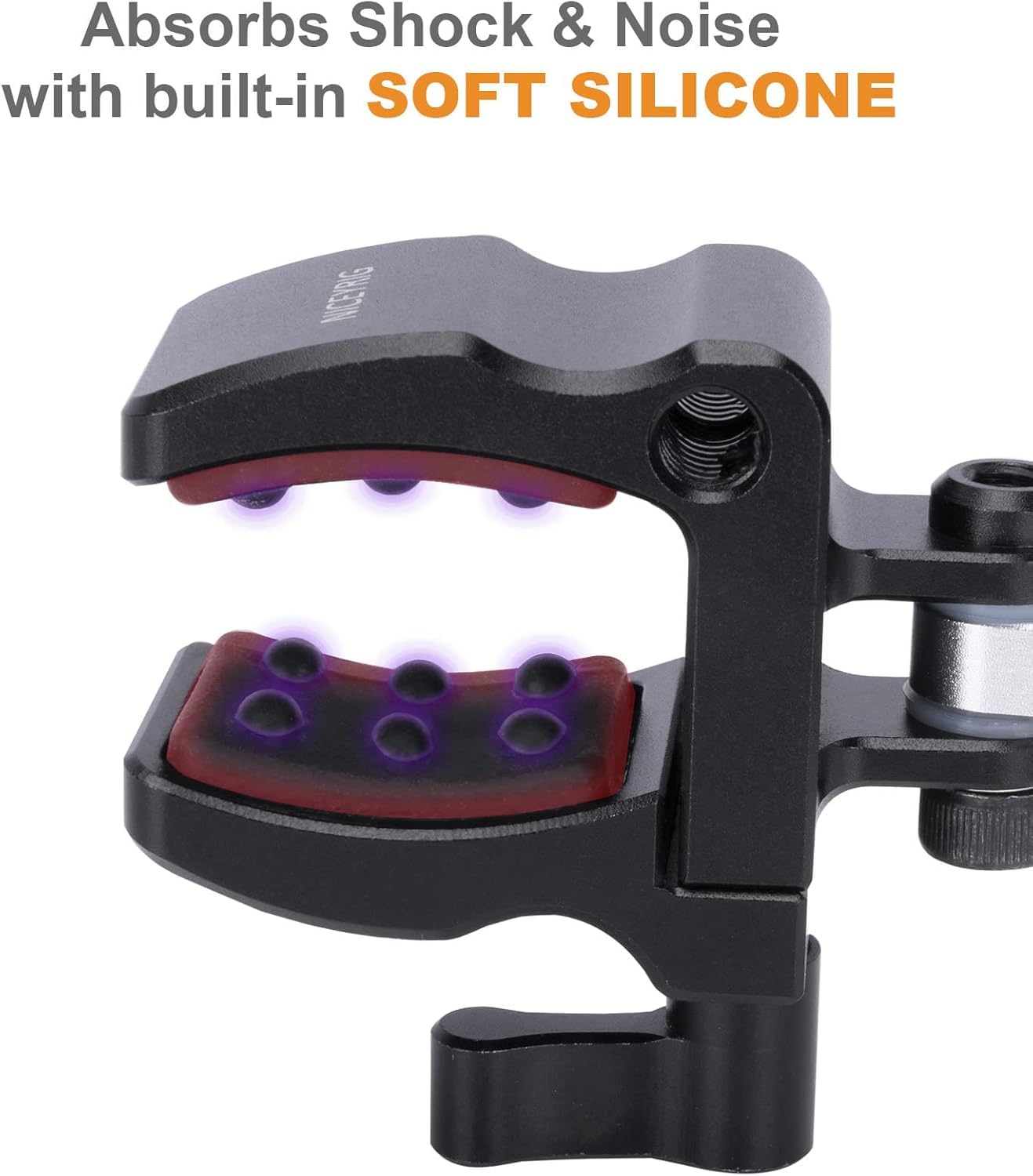 NICEYRIG Clip de Microphone avec mâchoire Qui s'ouvre de 18,5 à 35 mm, matériau en Alliage d'aluminium et Acier Inoxydable, Tampon Anti-Chocs en Silicone et Griffe inférieure et Trou fileté 1/4-549
