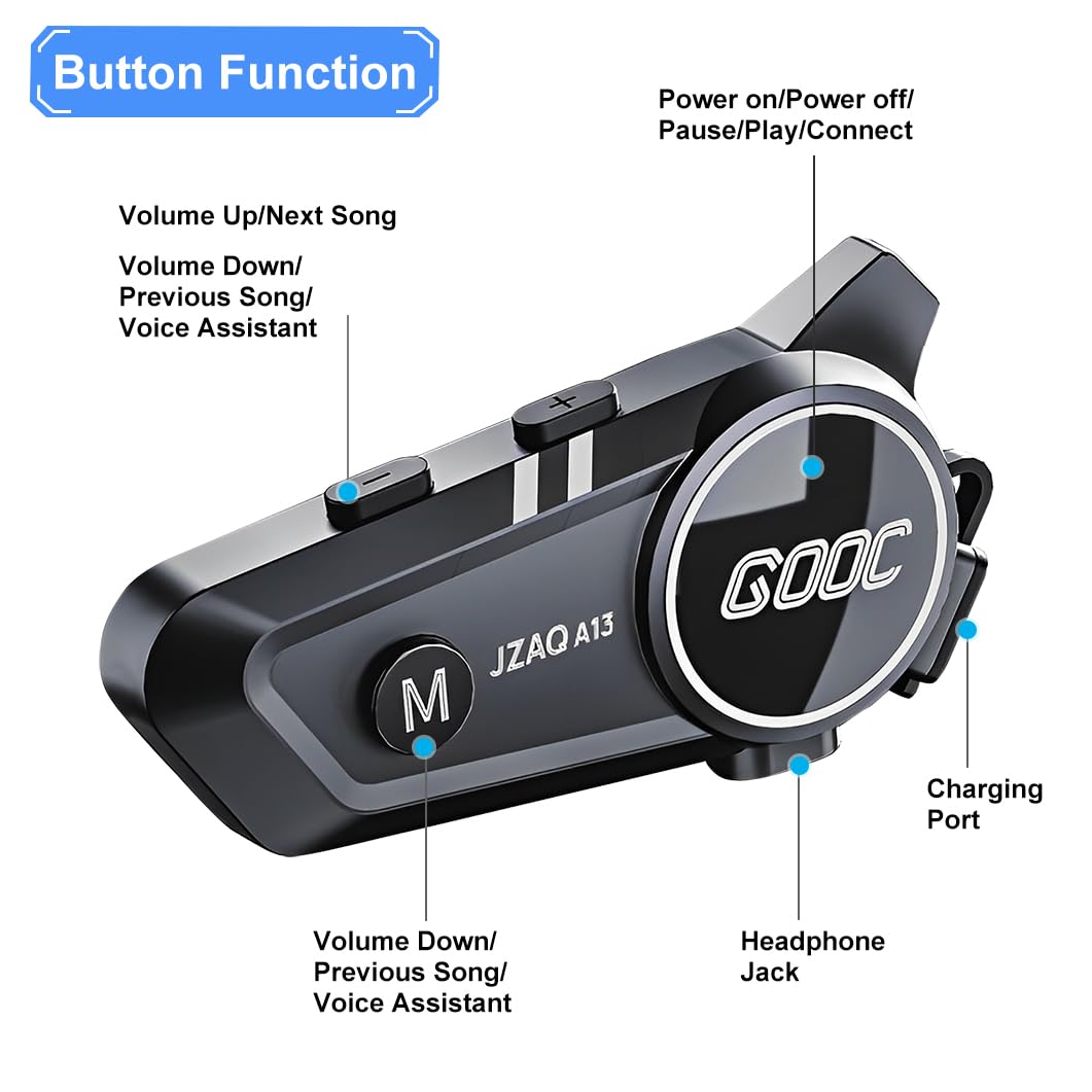 Altavoces e intercomunicador Bluetooth para casco – Sistema de comunicación con cancelación de ruido para 2 ciclistas para motocicleta, esquí, ciclismo y deportes