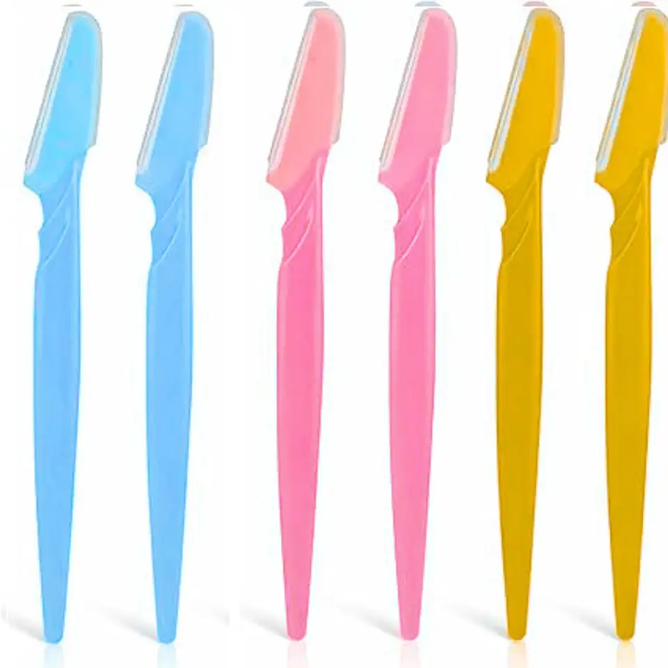 Kit 6 Navalhas para Sobrancelha e Rosto – Lâmina em Aço Inoxidável e Capa Protetora, Precisão para Designe de Sobrancelha e Buço – 6 Unidades