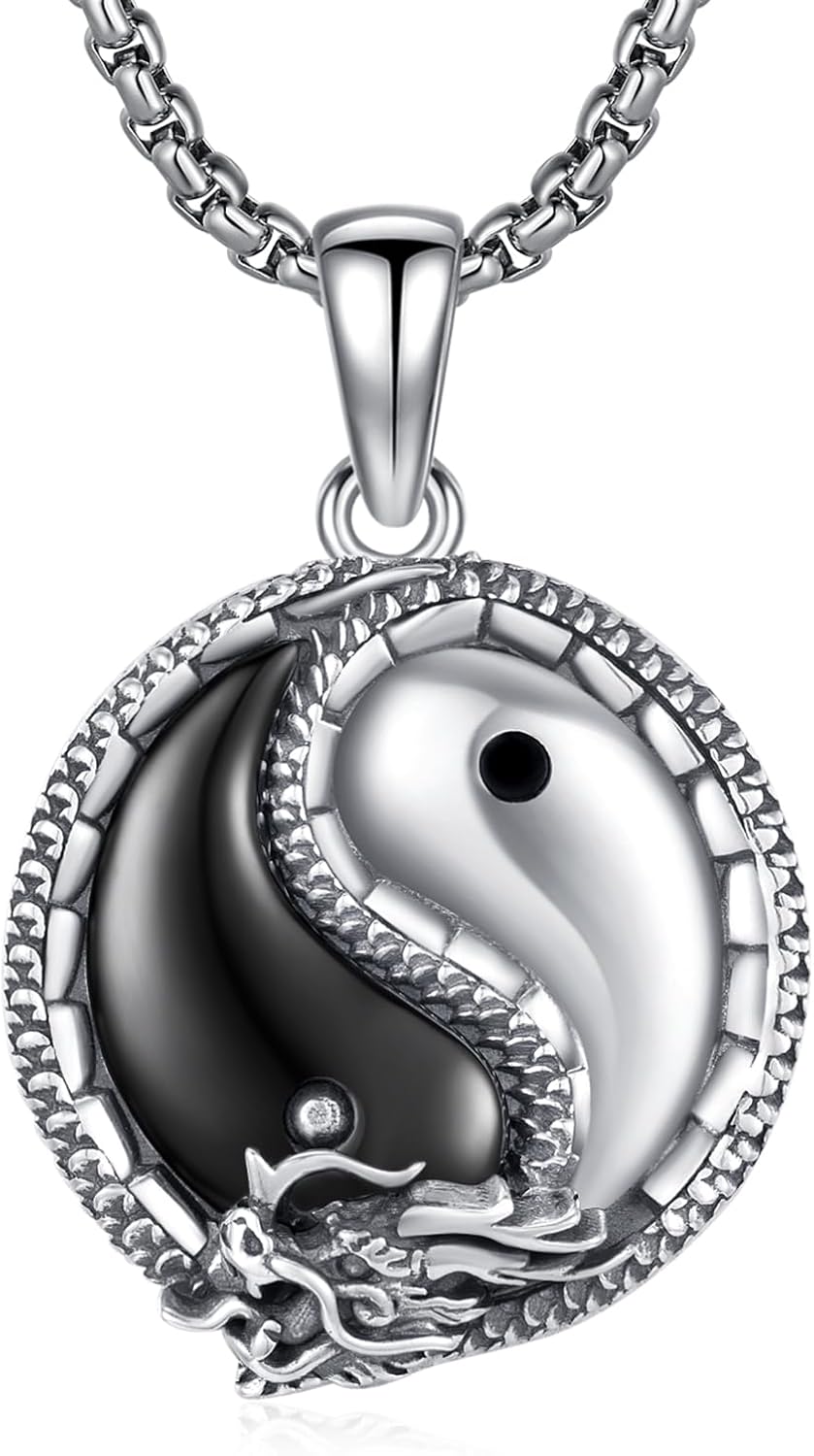 AOSAIB Dragon Yin Yang Necklace S925 Sterling Silver Yin Yang Necklace
