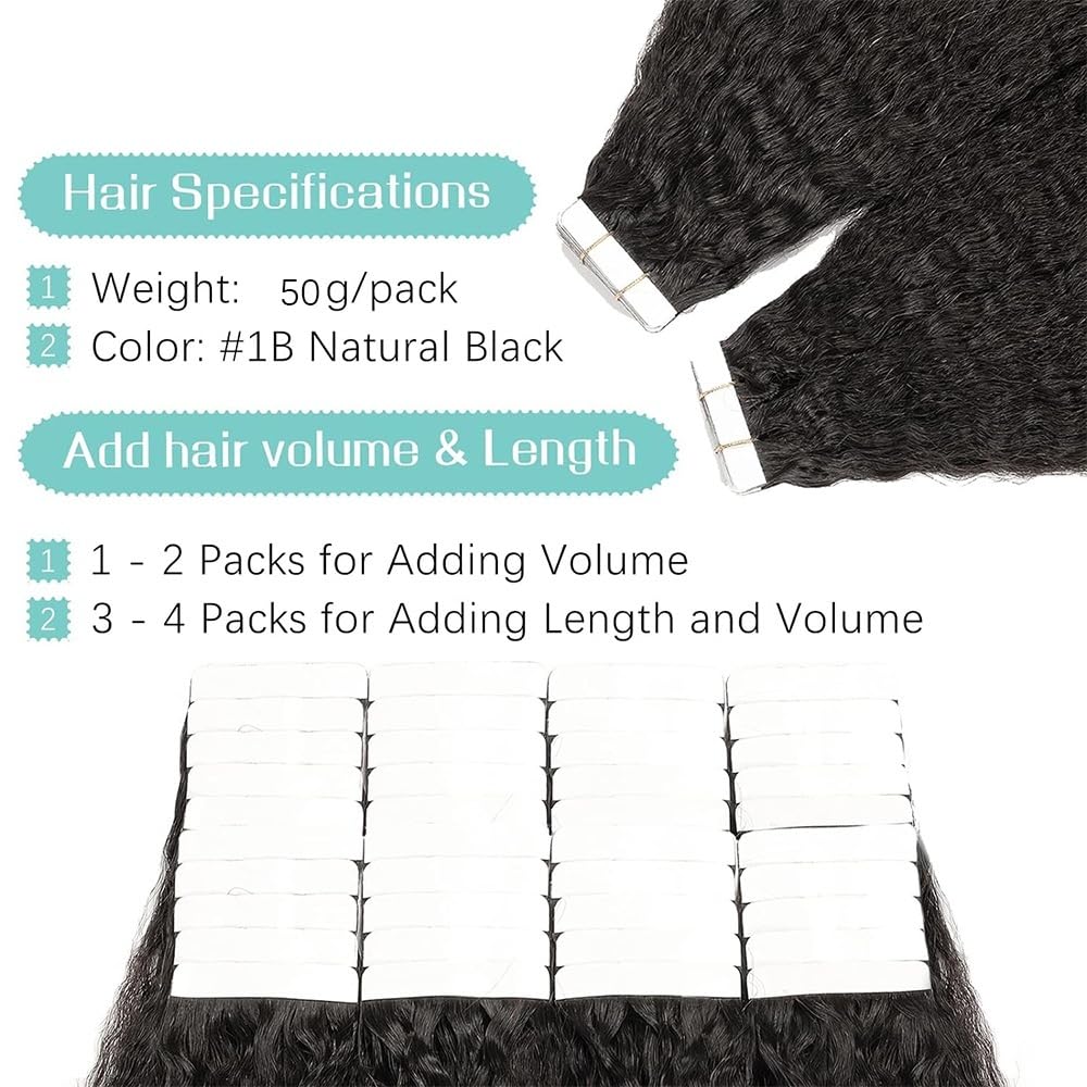 lungo Nastro nelle estensioni dei capelli umani Kinky Straight 20 pezzi 50 g(14 inches)