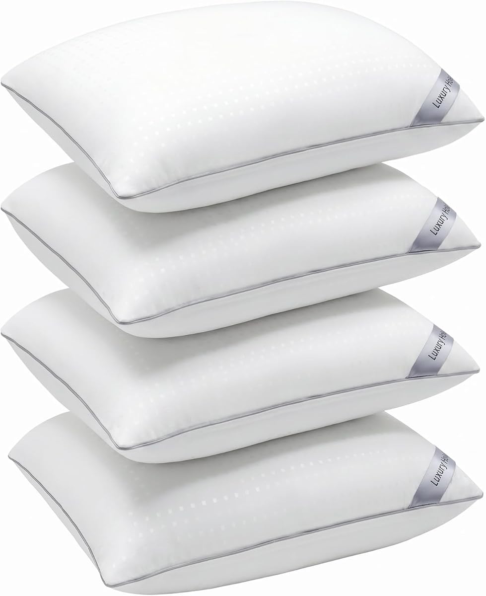 Standard Size Bed Pillows for Sleeping Set of 4,4 Pack Great Support Luxury Hotel Pillows for Side,Stomach and Back Sleepers(4 Pack)
