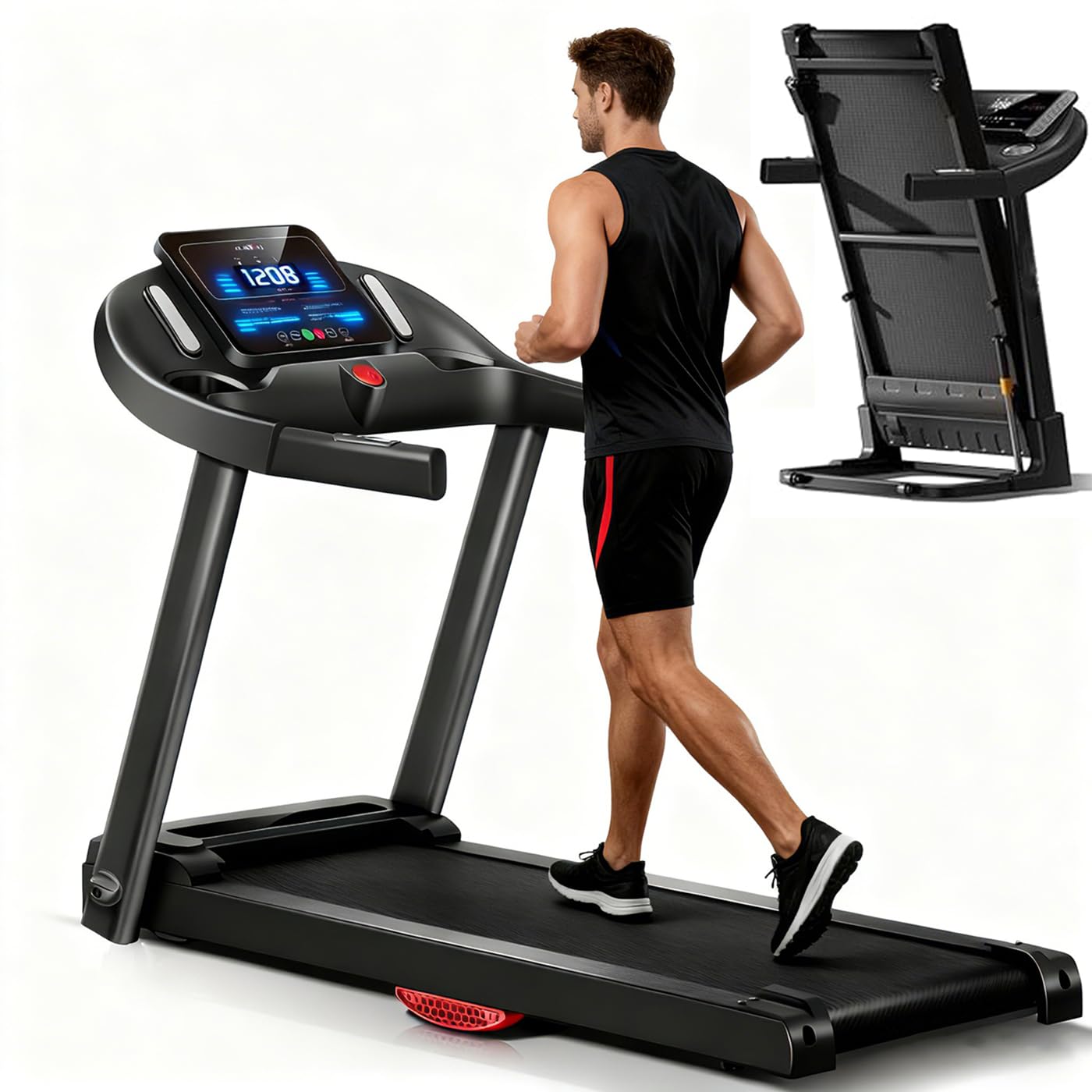 Cinta de Correr Plegable con Inclinación 15%, Motor 3.0HP Ultra Silencioso, Velocidad 14KM/H, 12 Programas de Entrenamiento, Sensor de Pulso, Capacidad 136KG, Caminadora para Casa
