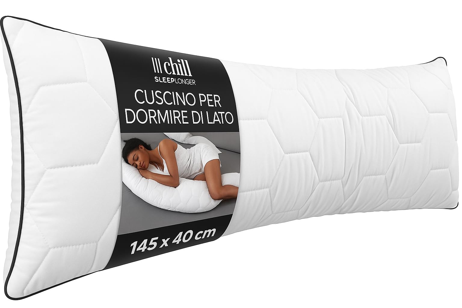 Cuscino per Dormire di Lato 40x145 cm – Cuscino Gravidanza Lavabile e Traspirante – Cuscino Lungo Ergonomico con 800g di Imbottitura – 100% Vegano